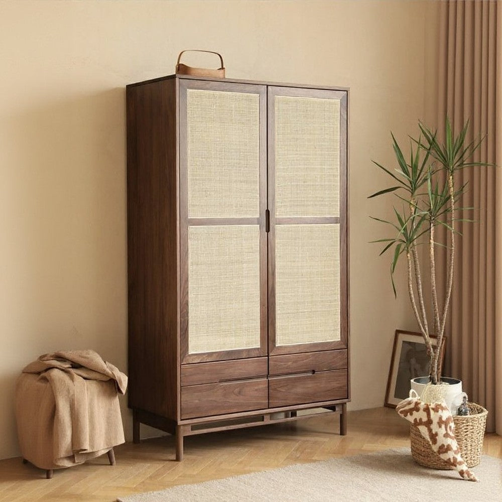 Kaufen Sie Rattan Solid Walnut Garderobe, Walnuss 2 Türgarderobe, Walnussgarderobe Schrank – SlabstudioHongKong