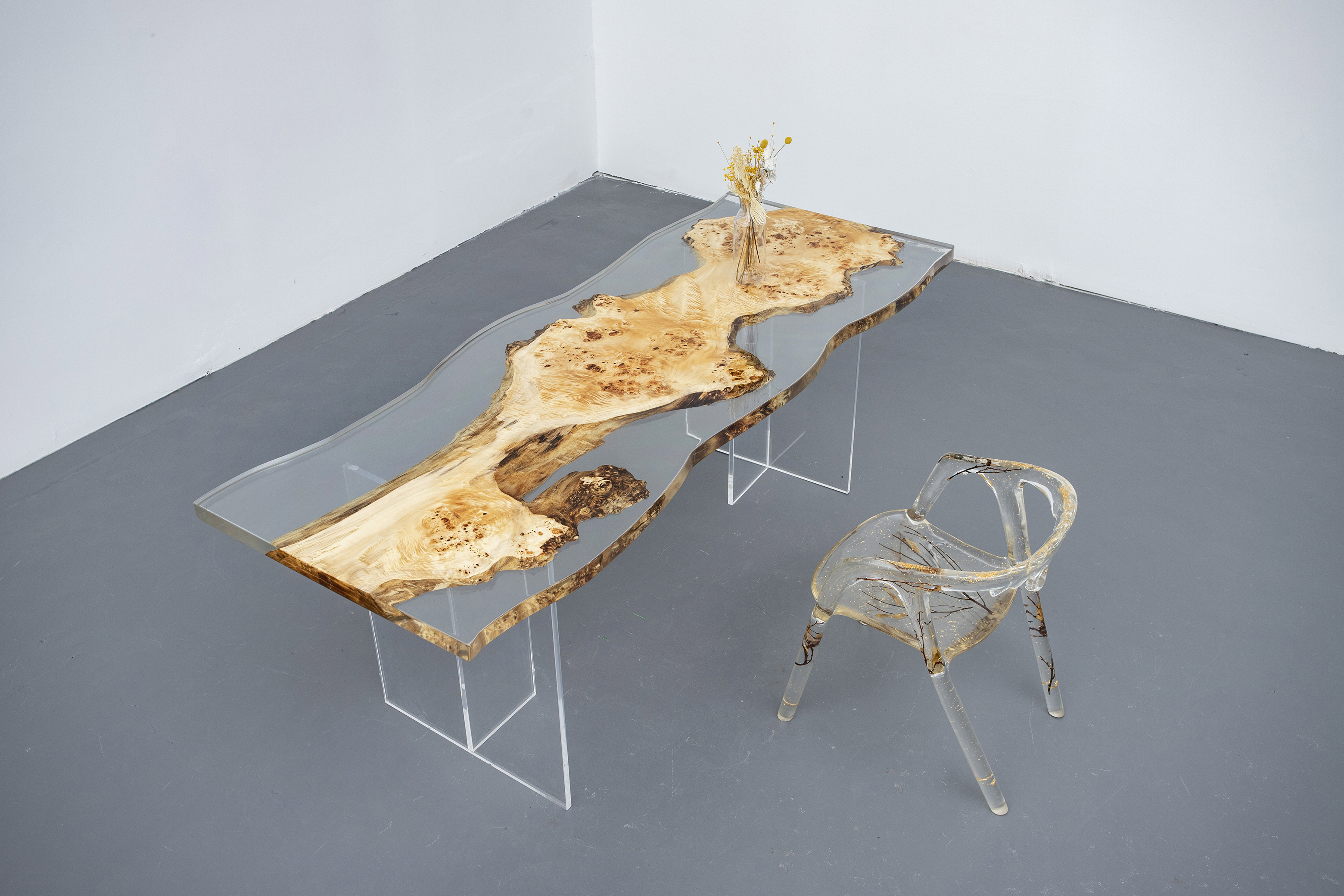 Mappa Burl Live Edge Slabs, mesa de madeira de choupo de resina epóxi transparente