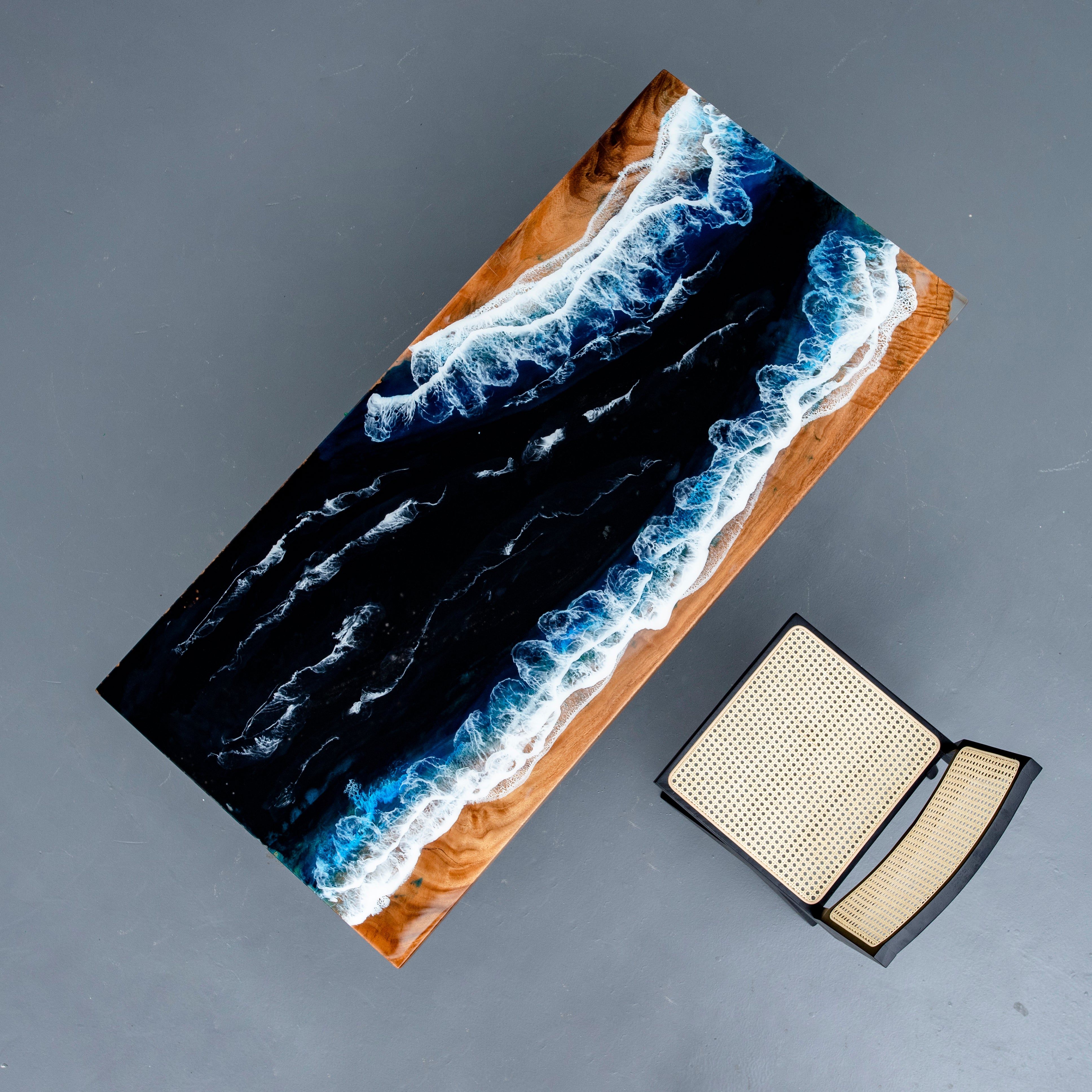 Mesa de resina de aguas profundas, hermosa mesa de resina epoxi de mar