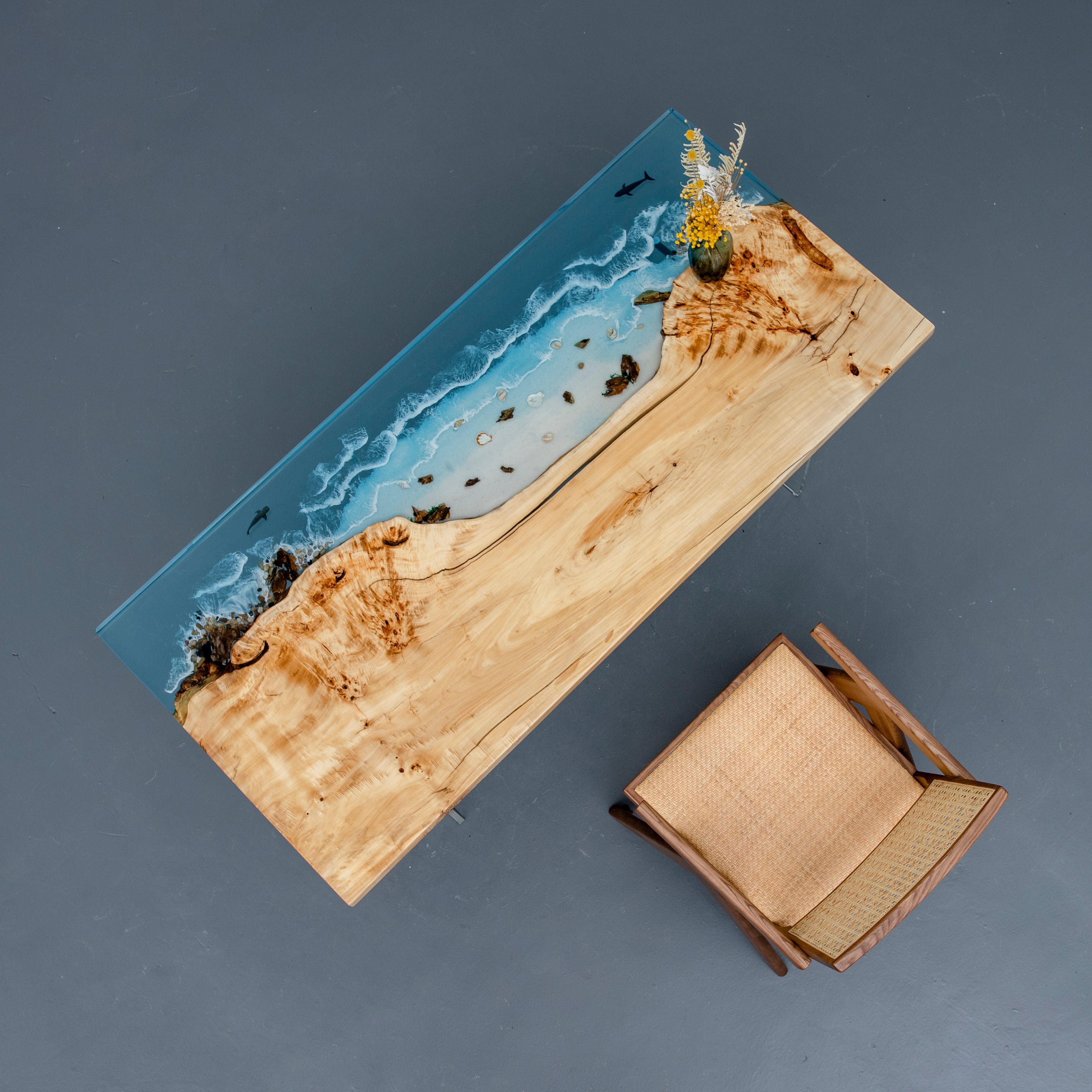 Mesa de madeira de resina epóxi oceânica, mesa de resina epóxi