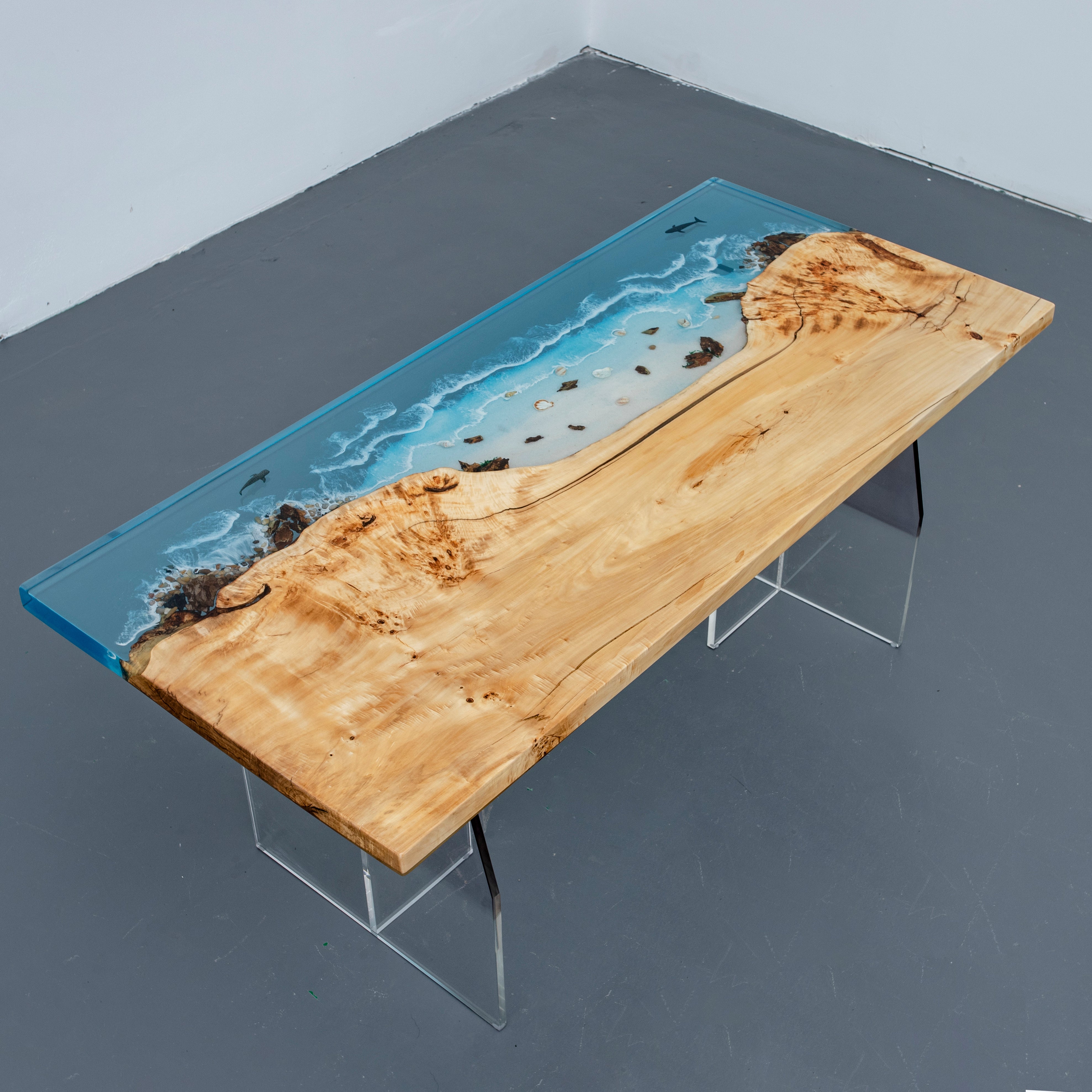 Table en bois de résine époxy océan, table en résine époxy