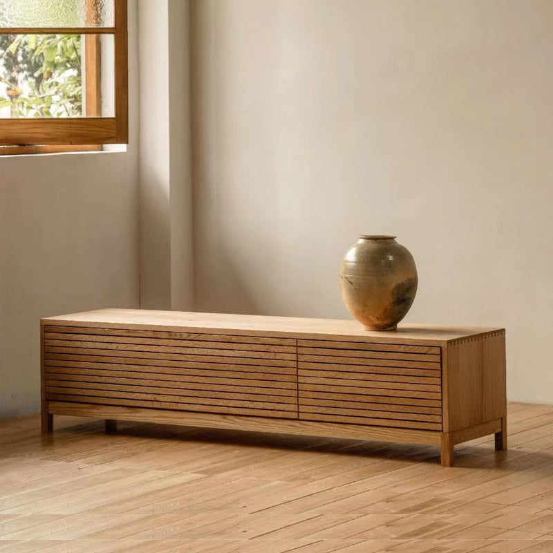 Soporte para TV de madera con acabado marrón roble contemporáneo, soporte para TV con muebles de madera de roble