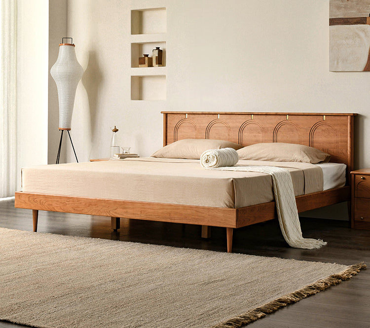 هيكل سرير بحجم كينج من خشب الكرز، وإطار سرير من خشب الكرز بحجم كوين