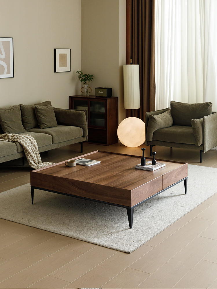 large real walnut square coffee table