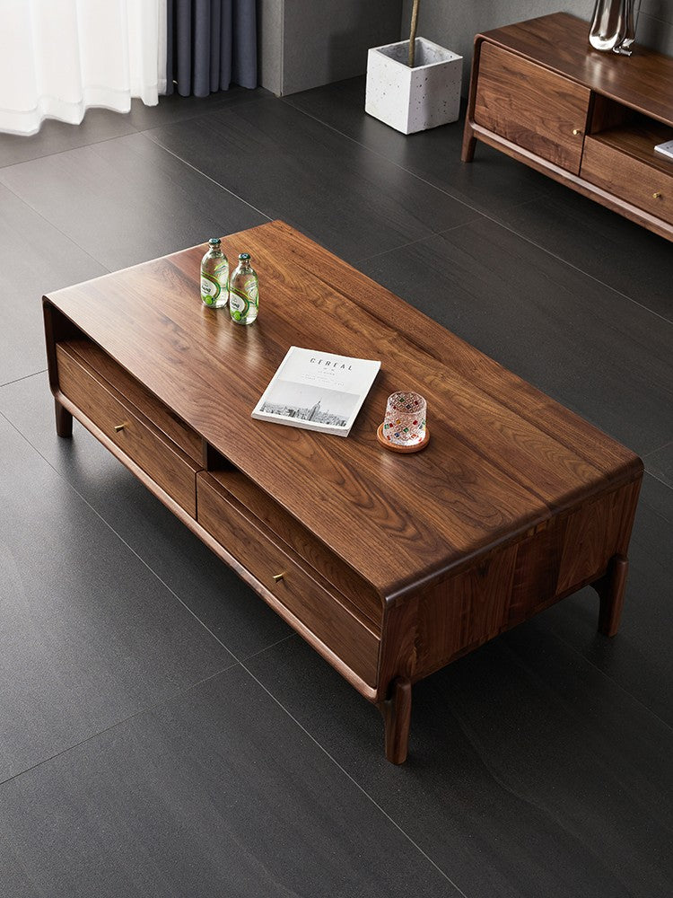 solid dark wood coffee table, solid american walnut coffee table