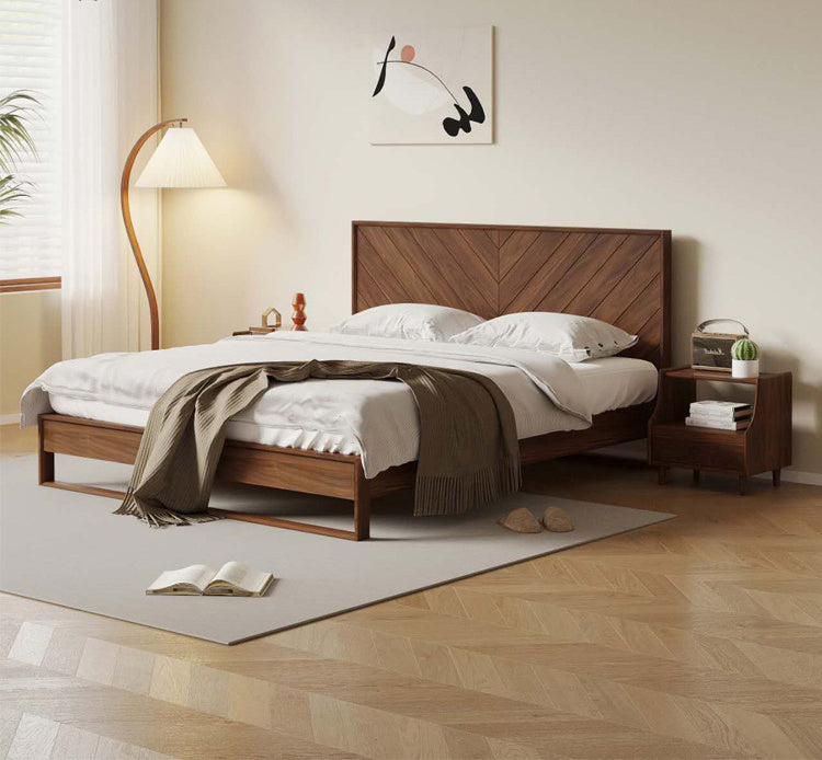 Estructura de cama tamaño king de madera maciza de nogal, cama con plataforma de madera de nogal