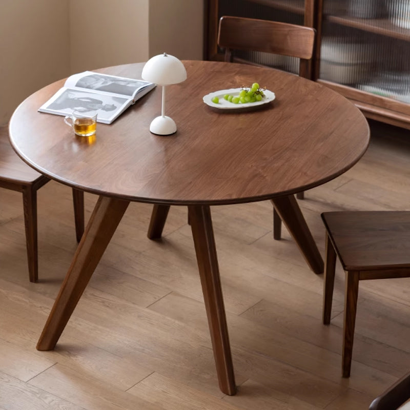 mesa de comedor redondeada de madera de nogal, mesa de comedor redonda de madera de nogal negro