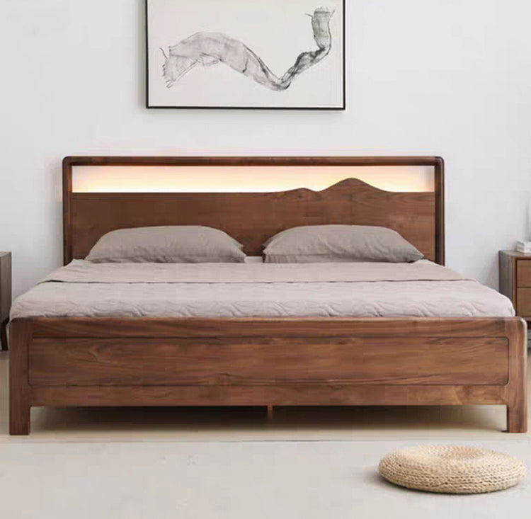 سرير هيدروليكي من خشب الجوز الأسود من الخشب الصلب، سرير من خشب الجوز الحديث