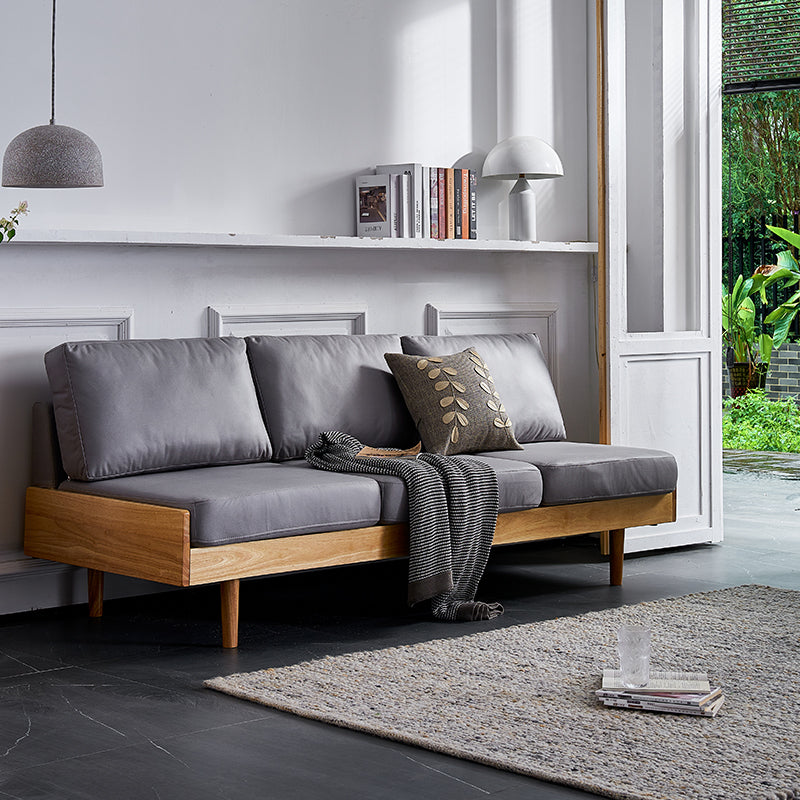 Sofá de couro genuíno de madeira de carvalho japonês, conjunto de sofá de couro genuíno branco