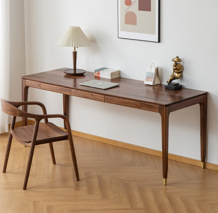 escritorio de oficina de nogal macizo, escritorio de madera de nogal, escritorio de pie de nogal
