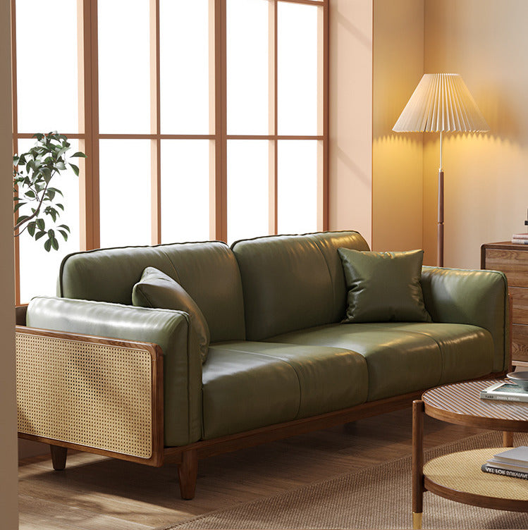 massivträ rottingsoffa äkta läder, koläder modern soffa