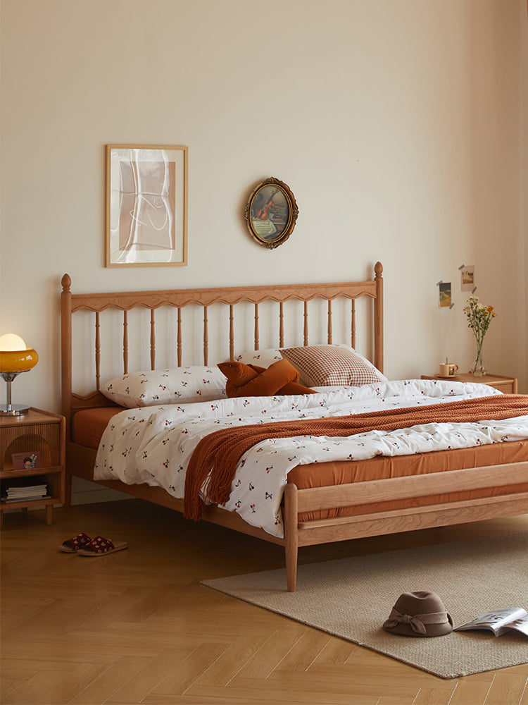 سرير بحجم كينغ من خشب الكرز الصلب، وأسرّة من خشب الكرز، وسرير مزدوج من خشب الكرز