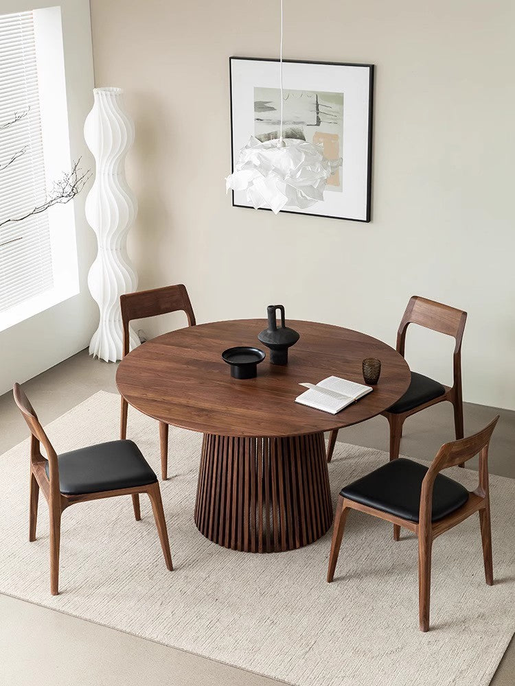 mesa de jantar redonda moderna de madeira de nogueira, mesa de jantar redonda de nogueira maciça