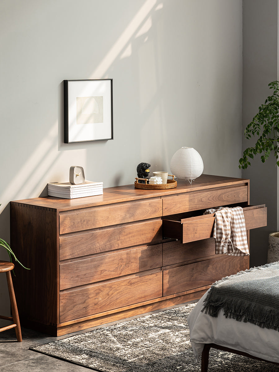 mid century walnut wood dresser, modern solid walnut wood dresser
