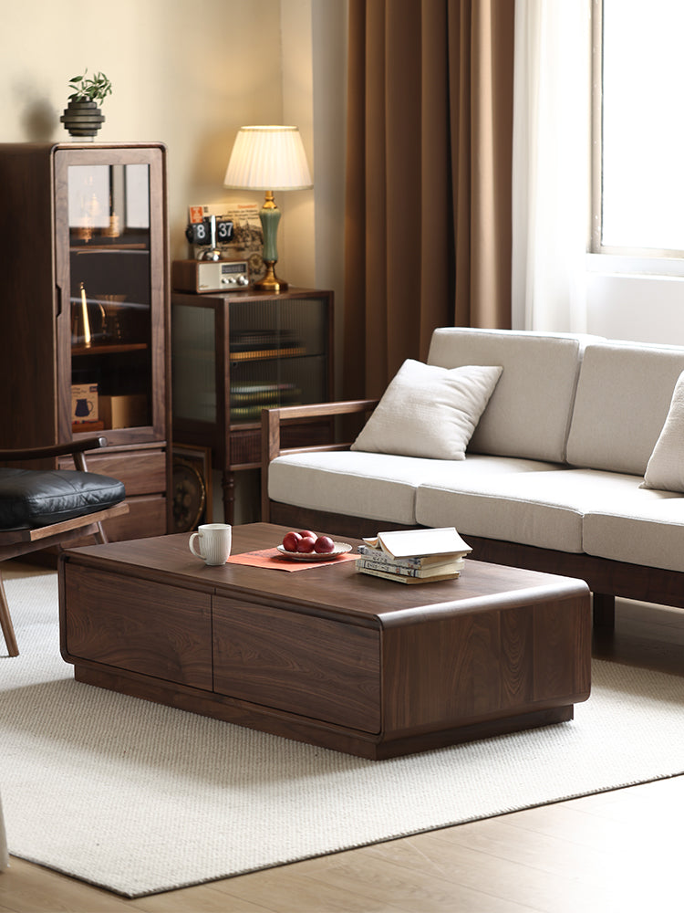 Mesa de centro de madera maciza de nogal de diseño minimalista