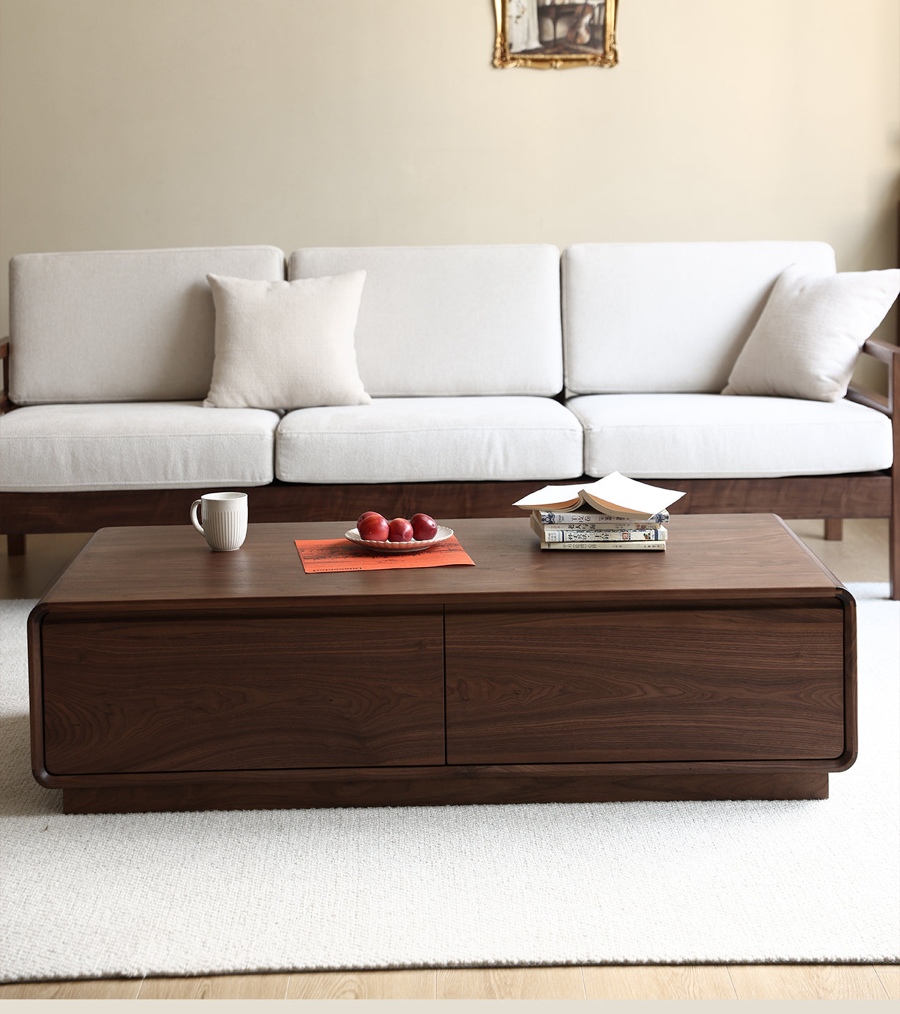 Mesa de centro de madera maciza de nogal de diseño minimalista