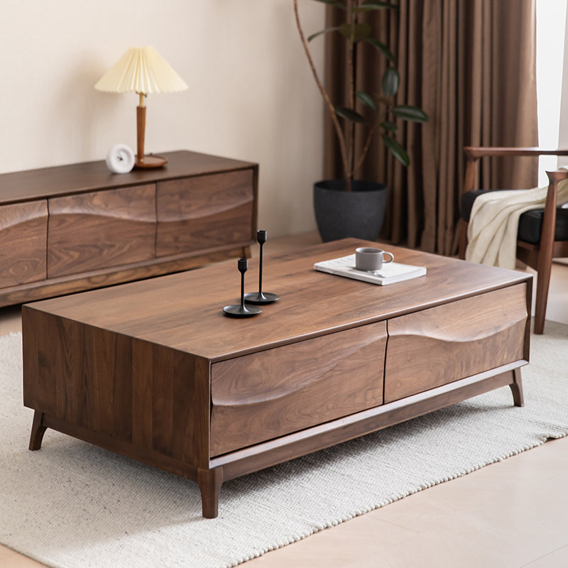 Mesa de centro de madeira maciça de nogueira preta ondulada, mesa de centro de nogueira maciça para venda
