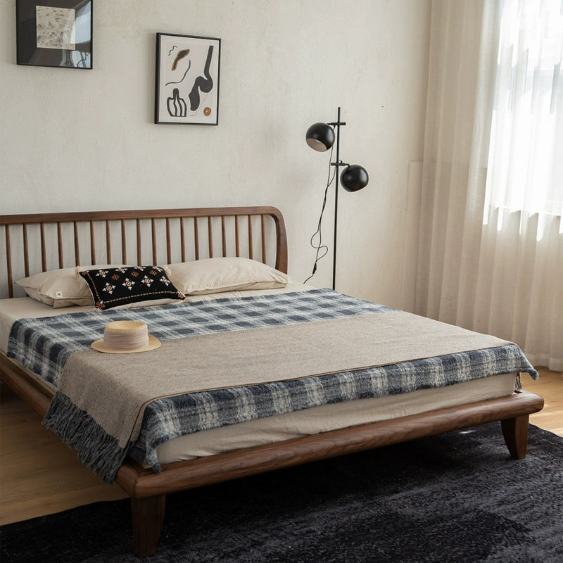 estructura de cama de madera de nogal de mediados de siglo, cama moderna de madera de nogal de mediados de siglo