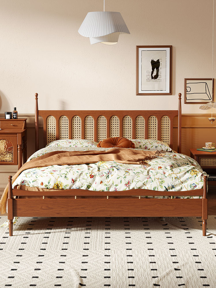 桜材ベッドセット、ベッドフレーム桜材、桜材キングベッド