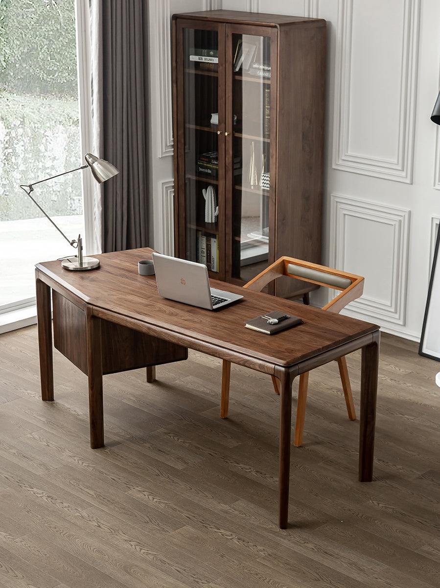 Solid Walnut Desk With Small Drawers, Modern Walnut Desk, Black Walnut Desk