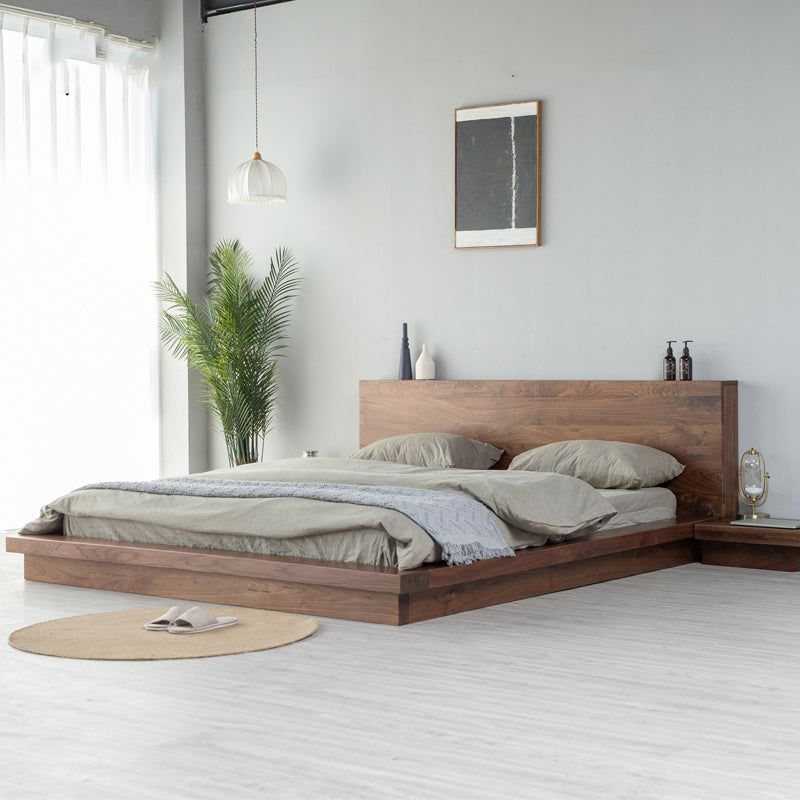 Modernes Bett aus Walnussholz, Bettrahmen aus walnussbraunem Holz aus der Mitte des Jahrhunderts