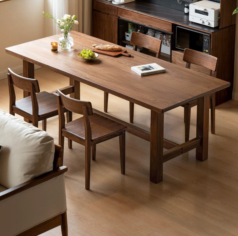 mesa de madera de nogal oscuro, mesa de comedor de madera maciza de nogal