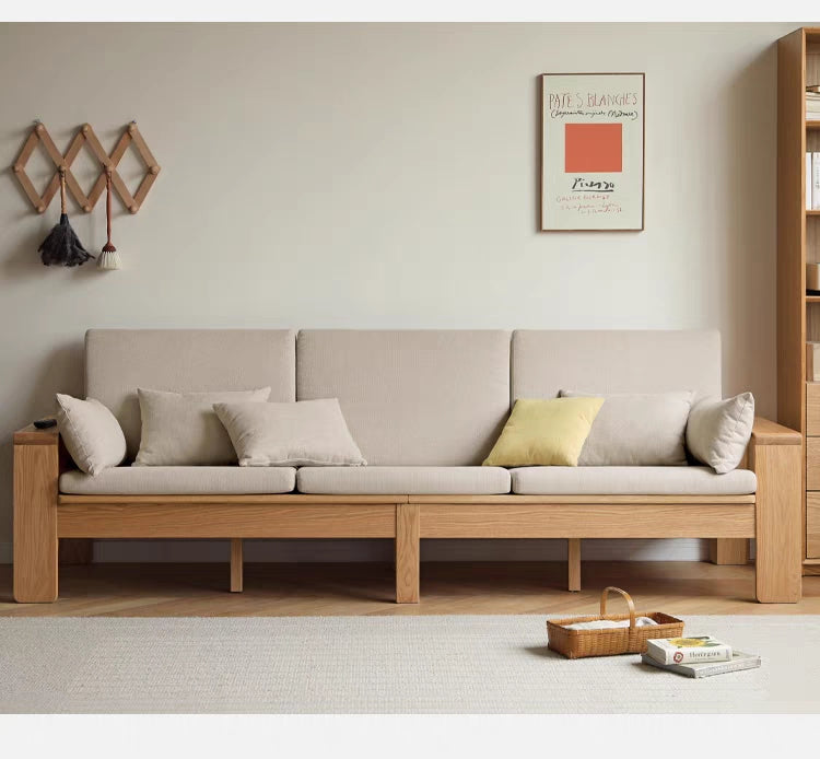 Sofa aus massivem Eichenholz, Sofagarnituren aus echtem Eichenholz, echtes Leder