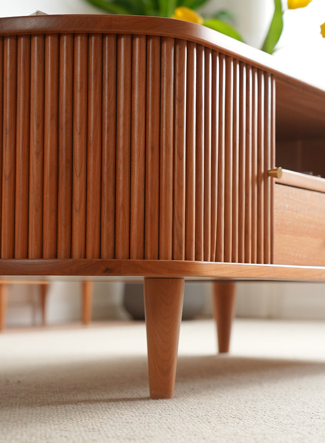 Tavolini in legno massello di ciliegio, tavolino ovale in legno massello con contenitore