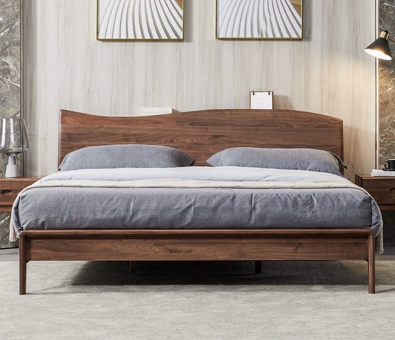 Walnuss Holz Plattform Bett Frame, Wave Design schwaarz Walnuss Holz Bett