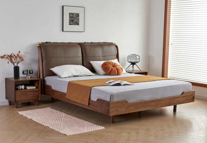 Cadre de lit en bois de noyer queen, lit king size en bois de noyer, cadre de lit plateforme en noyer
