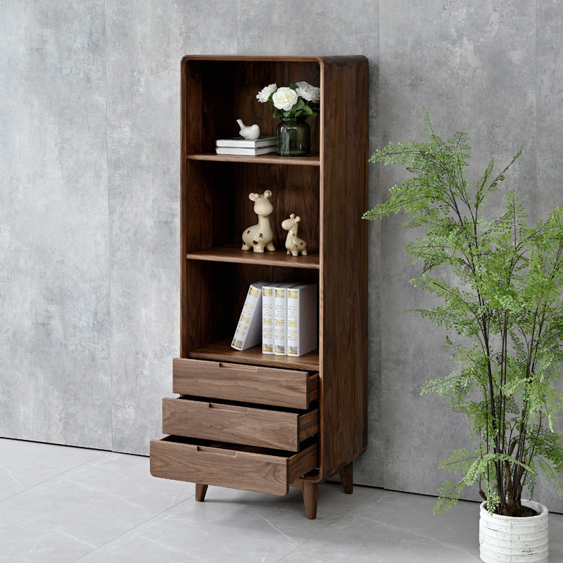 narrow walnut bookcase, tall walnut bookcase, walnut wood bookcase