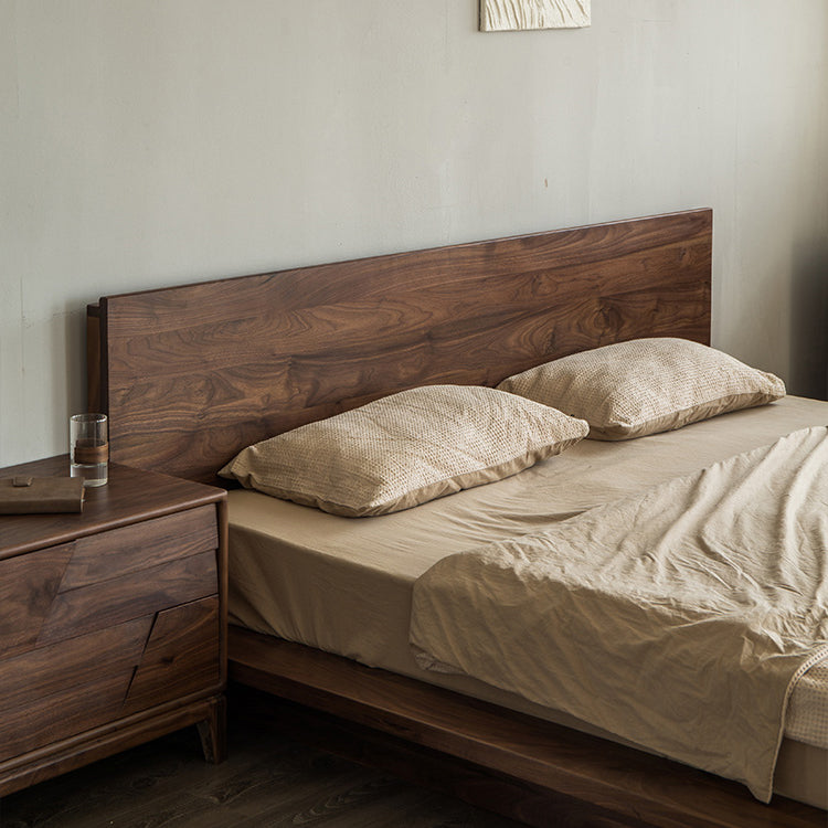 Japandi ブラッククルミ材畳プラットフォーム ベッド、低いフラット クルミ材ベッド