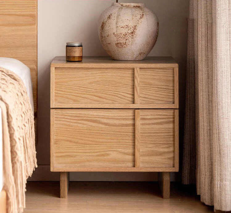 Modern Cross Design White Oak Wood Nightstand 