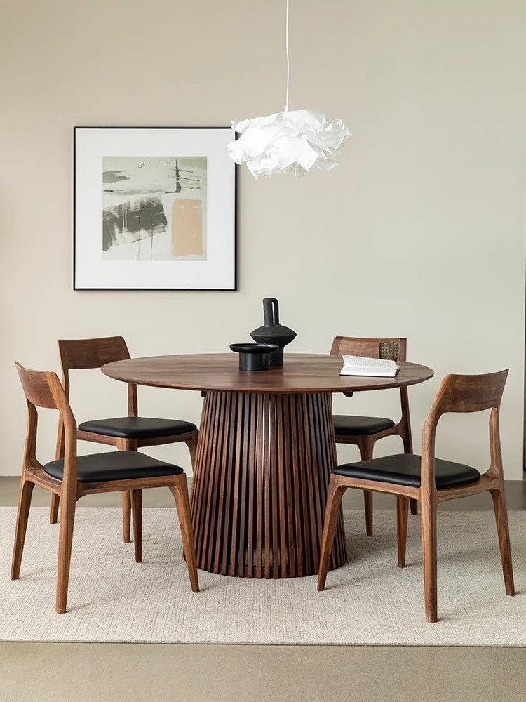 modern round walnut wood dining table, solid walnut round dining table