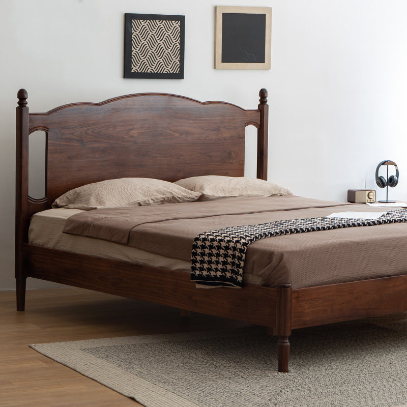 cama de nogueira de madeira maciça, cama queen de nogueira, estrutura de cama de nogueira de meados do século