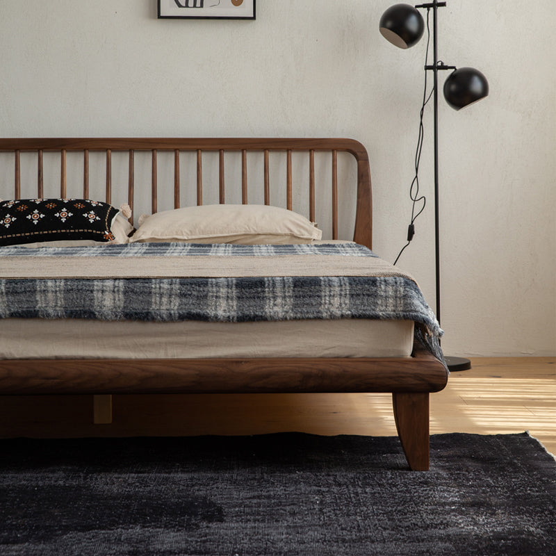 mid century walnut wood bed frame, mid century modern walnut wood bed