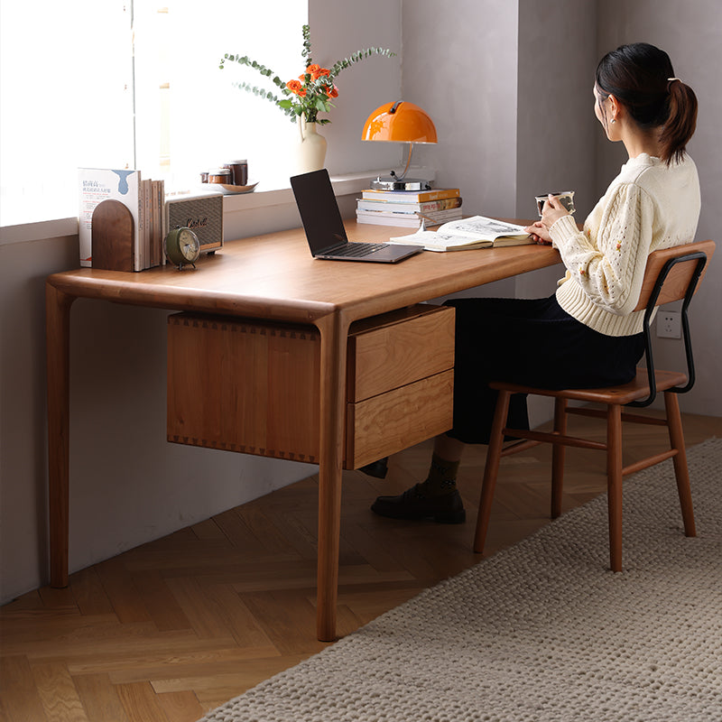 Hårt trä skrivbord med bokhylla, modernt körsbärsskrivbord, skrivbord av naturligt trä
