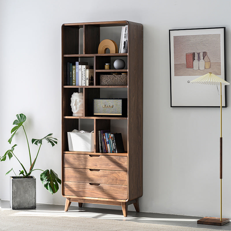 Narrow solid walnut bookcase, tall walnut bookcase, solid walnut bookcase