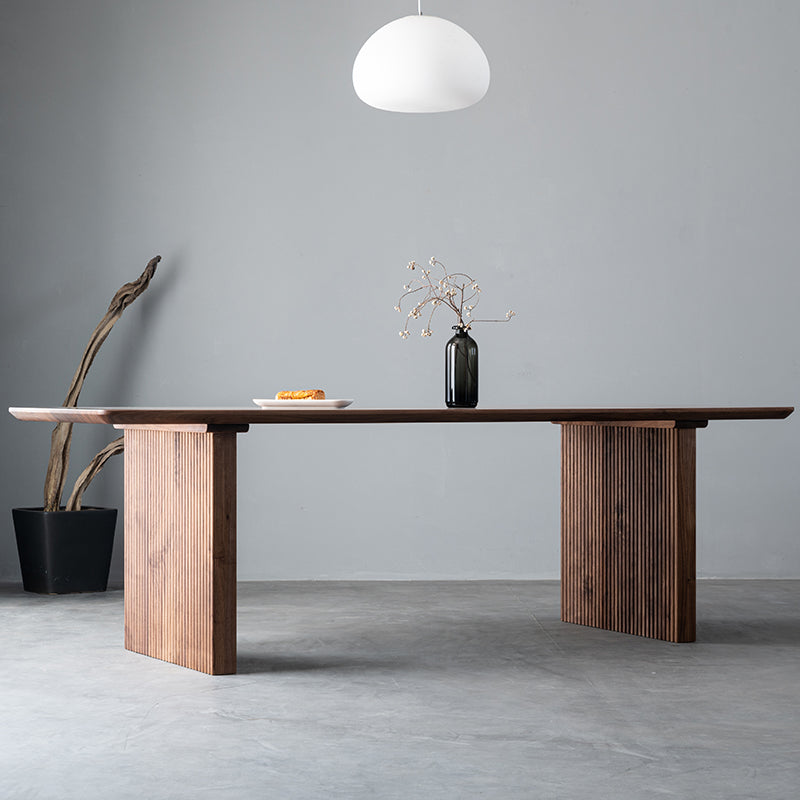 mesa de laje de madeira de nogueira minimalista, mesa de jantar de madeira maciça de nogueira escura