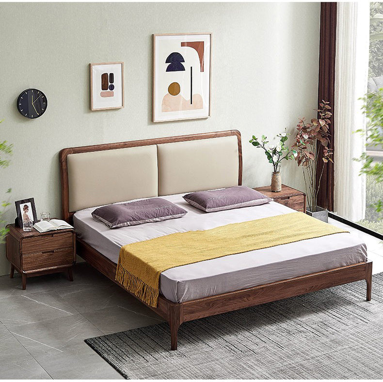 estructura de cama con plataforma de nogal, cama king size de madera de nogal, cama de madera de nogal
