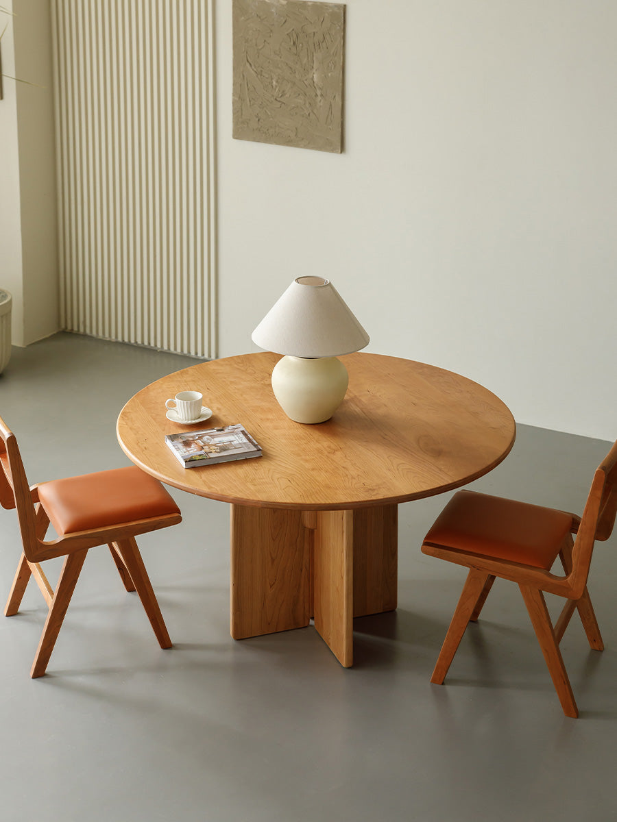 mesa de comedor redonda de madera de cerezo, mesa de comedor redonda de madera de cerezo