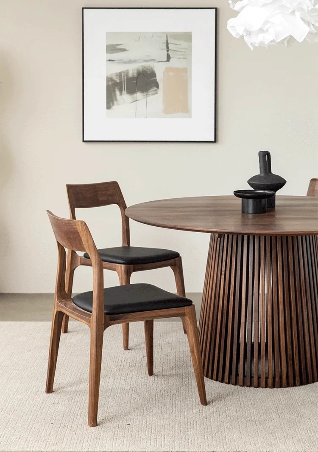 mesa de comedor redonda moderna de madera de nogal, mesa de comedor redonda de nogal macizo
