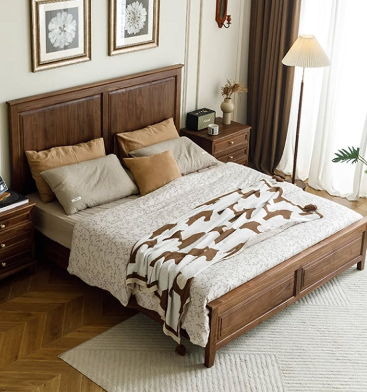 American style solid black walnut wood bed, solid wood bed