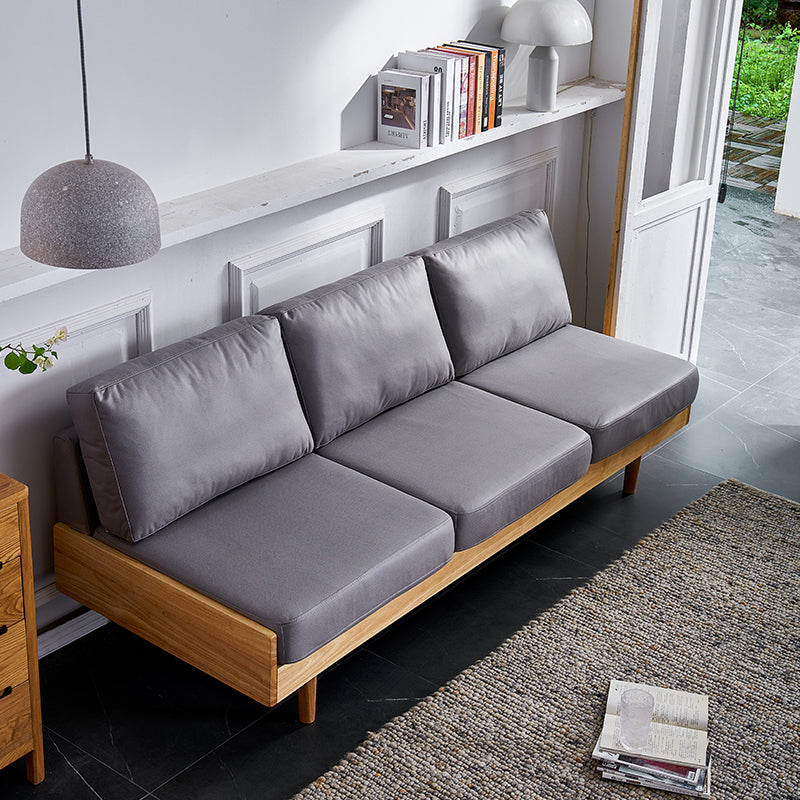 Canapé en cuir véritable en bois de chêne japonais, ensemble de canapé en cuir véritable blanc