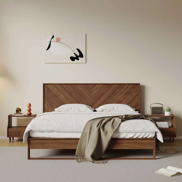 solid wood walnut king bed frame, walnut wood platform bed