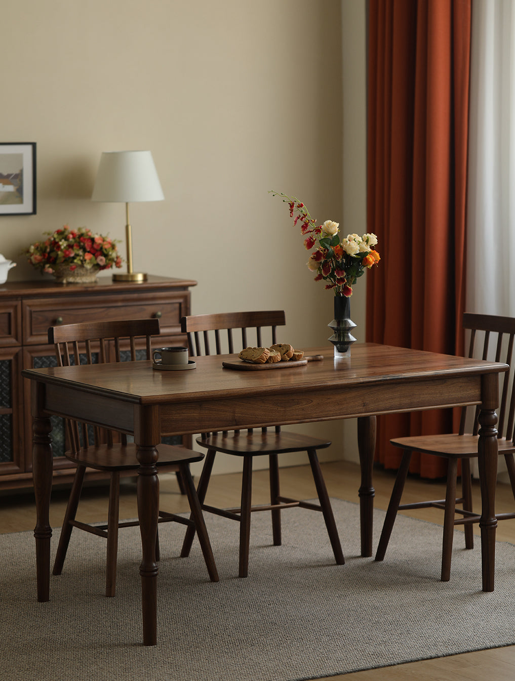 American style solid black walnut wood dining table