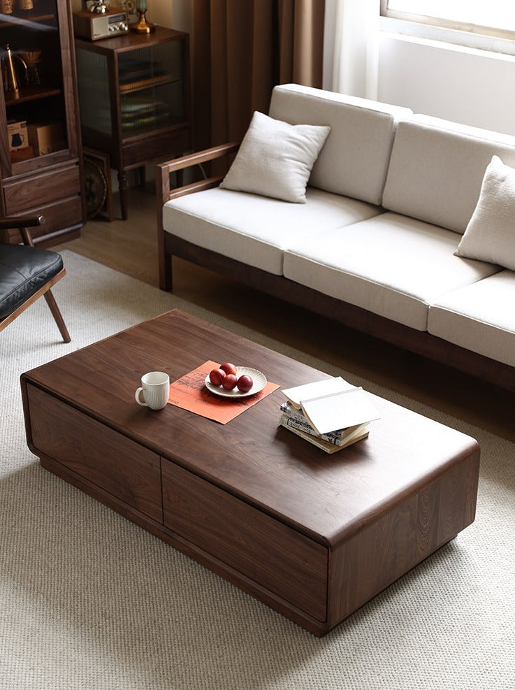 Table basse en bois de noyer massif au design minimaliste