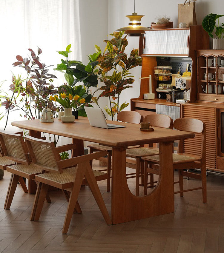 mesa de comedor de madera maciza de cerezo, mesa de comedor de madera de cerezo oscuro