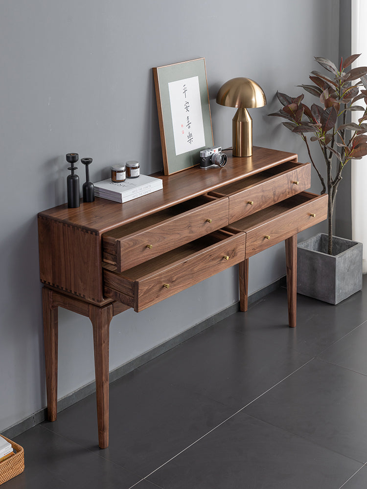 mesas consolas de nogal, mesa consola contemporánea de madera de nogal