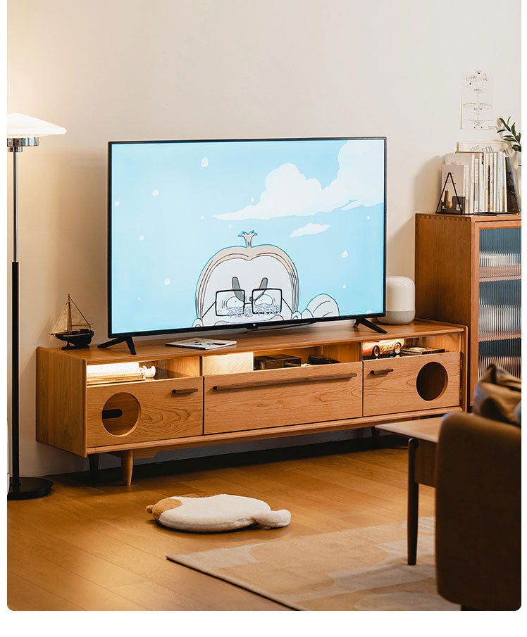 Soporte de TV de cerezo para gatos, soporte de TV de madera de cerezo, soporte de TV de cerezo, soporte de TV de madera de cerezo